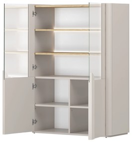 Vitrína Amilio 100 cm dvojdverová - kašmír / olejovaný dub / úchyty kašmír