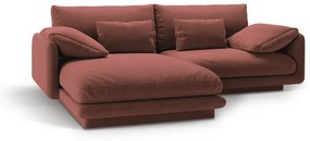 Ružová zamatová rohová pohovka (ľavý roh/s leňoškou) Torino – Micadoni