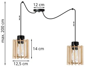 Závesné svietidlo TIMBER SPIDER 7, 2x drevené tienidlo