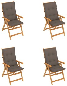 Záhradné stoličky 4 ks so sivohnedými podložkami tíkový masív