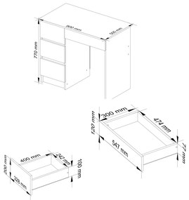 Písací stôl A-7 90 cm biely/grafit lesk ľavý