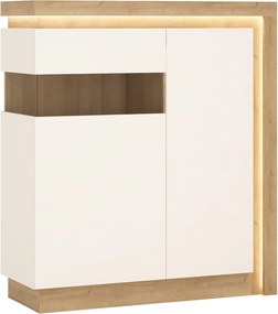 Skrika s presklením Lyon, dub riviera/biely  lesk, s osvetlením, ľavá