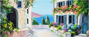 Obraz - Grécka ulička, olejomaľba (120x50 cm)