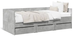 Denná posteľ so zásuvkami betónovosivá 100x200 cm kompoz. drevo 3280814