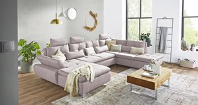 Sedacia súprava Madeira 3A, svetlo ružová látka, tvar pravé U