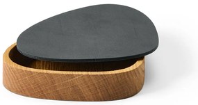 Antracitový/v prírodnej farbe drevený/z eko kože úložný box s vekom/dekoratívny 14x12,5x3,5 cm Curve Nupo – LIND DNA