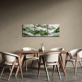 Obraz - Zelenobiele vlnky (s hodinami) (90x30 cm)