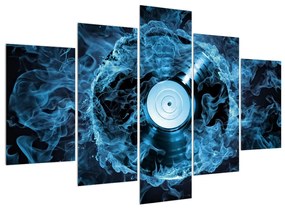 Obraz gramofónovej platne v modrom ohni (150x105 cm)