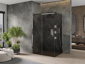 Mexen Omega, sprchovací kút s posuvnými dverami 110 (dvere) x 100 (stena) cm, 8mm sklo, chrómový profil-šedé sklo, 825-110-100-01-40