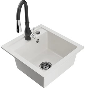Mexen Vito, 1-komorový granitový drez 520x490x210 mm a drezová batéria Savita, biela, 6503-20-672601-70