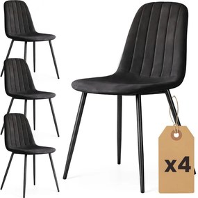 Sada štyroch jedálenských stoličiek LUMO zamatové, čierne / čierne nohy (4 ks)
