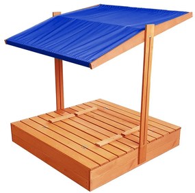 Zatvárateľné pieskovisko s lavičkami a strieškou modrej farby 120 x 120 cm