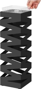 Kovový držiak na dáždniky, štvorcový, s háčikmi a odkvapkávačom, čierny