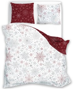Červeno / biele posteľné obliečky s vločkami - 100% bavlna - 70 x 90 cm + 140 x 200 cm