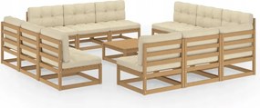 vidaXL 13-dielna záhradná súprava s podložkami, borovicový masív