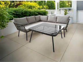 Garden Line ZÁHRADNÝ NÁBYTOK (ROHOVÁ SEDACIA SÚPRAVA, STÔL) – ŠEDÁ, VANKÚŠE – ŠEDÁ *3385