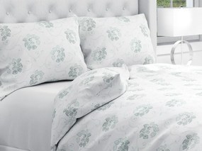 Biante Bavlnené posteľné obliečky Sandra SA-089 Zelené popínavé kvety na bielom Predĺžené 140x220 a 70x90 cm