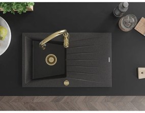 Mexen Cesar, 1-komorový granitový drez 775x470x190 mm a drezová batéria Savita, čierna škvrtnitá, 6514-76-672601-50