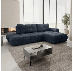 Rozkladacia rohová čalúnená sedacia súprava s úložným priestorom v tvare L ALMADA pravá modrá