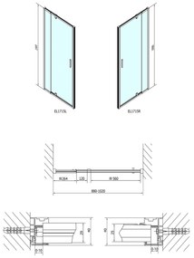 Polysan Polysan, EASY LINE otočné sprchové dvere 880-1020mm, číre sklo, EL1715