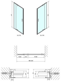 Polysan, EASY LINE otočné sprchové dvere 880-1020mm, číre sklo, EL1715