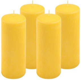 Sada stĺpových sviečok, 20 cm, Ø 7,5 cm, žltá, 4 ks