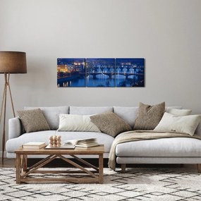 Obraz pražských mostov (s hodinami) (90x30 cm)