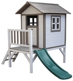 Drevený záhradný domček pre deti so šmykľavkou, sivá/biela, MAILEN
