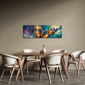 Obraz - Motýľ, olejomaľba (s hodinami) (90x30 cm)