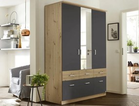 Šatníková skriňa so zrkadlom Bremen, 136 cm, dub artisan/tmavo šedá