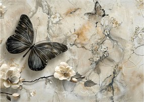 Sklenený obraz - Mramorové pozadie s motýľmi (70x50 cm)