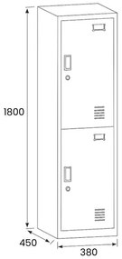 Šatníková skrinka s úložnými boxami, 2 boxy, 1800 x 380 x 450 mm, cylindrický zámok, sivá/tmavosivá