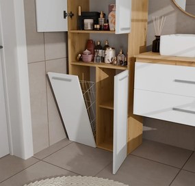 Koupelnová skříňka s košem na prádlo NEL 1K DK bílá/dub Artisan