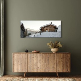Obraz - horská chata v snehu (120x50 cm)