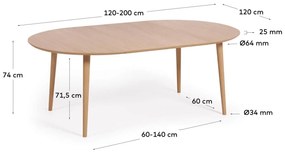 Jedálenský stôl quio Ø 120 (200 x 120) cm dubový MUZZA