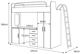 Detská poschodová posteľ DARMA II + police + skriňa + matrac  biela / ružová