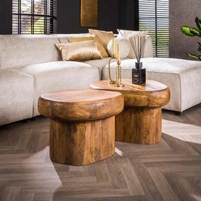 Konferenčný stôl 27-34 Sleek Ø68cm 2-set Drevo Mango - Komfort-nábytok