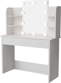 Toaletný stolík s LED osvetlením a zrkadlom, biely