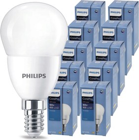 10x LED žiarovka PHILIPS E14 72 – studená farba 6500K 230V CorePro