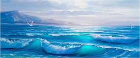 Obraz - Olejomaľba mora s čajkami (120x50 cm)