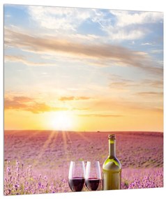 Obraz levanduľového poľa a vína (30x30 cm)