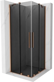 Mexen Velar Duo, sprchový kút s posuvnými dverami 80 x 80 cm, 8mm šedé sklo, medená matná, 871-080-080-42-65