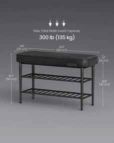 EKHO Lavička s policami na topánky, čalúnené sedadlo, botník, čierna farba