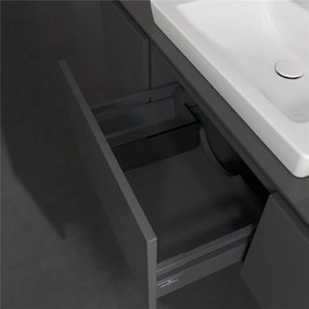 VILLEROY &amp; BOCH Legato závesná skrinka pod umývadlo (umývadlo v strede), 3 zásuvky, s LED osvetlením, 1200 x 500 x 380 mm, Glossy Grey, B682L0FP