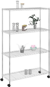 Multidom Regál so 4 policami na kolieskach 90x35x142 cm chrómový 200 kg