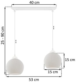 Závesné svietidlo Riffle Round, 2x biele sklenené tienidlo, w