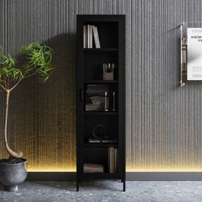 Čierna sklenená vitrína do obývačky z kovu na nožičkách LUIGI Modern 500 x 1800 x 350 mm