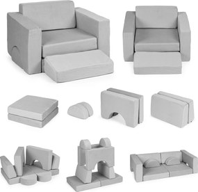 DIY modulárne detské kreslo 8 mäkkých skladacích vankúšov - sivé ECOTOYS