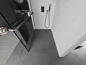 Mexen Kioto+, sprchová zástena Walk-In s poličkou a vešiakom 80 x 200 cm, 8mm číre sklo čierny vzor, grafitový profil, 800-080-121-95-78