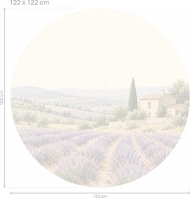 Levanduľové pole v Provence provensálska kruhová akvarelová dekorácia na stenu do spálne arch 46 x 46 cm